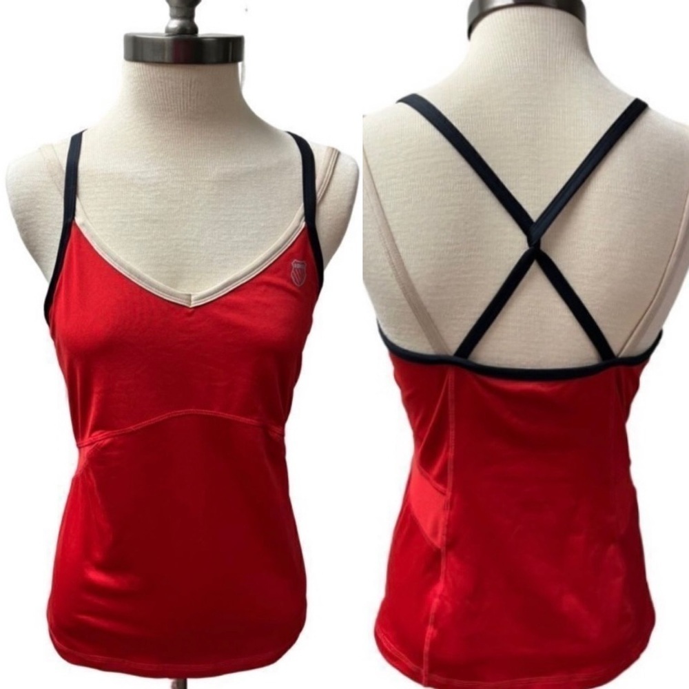 K-SWISS Activewear Tennis Tank Women’s SZ Small Red Criss-cross Back Bra Shelf